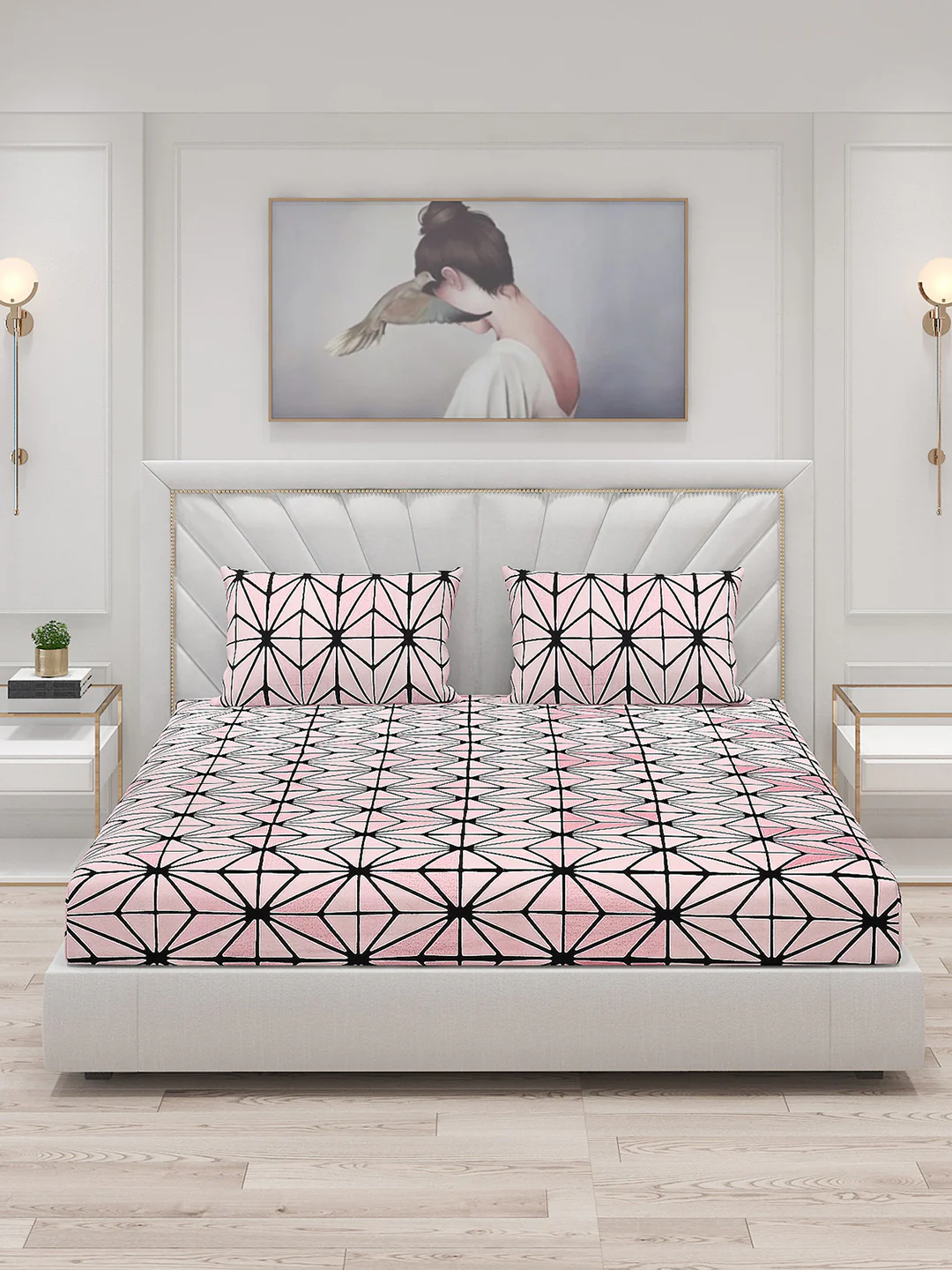 130 GSM Polyester Double Bed Bedsheet with 2 Pillow Covers - Image 3