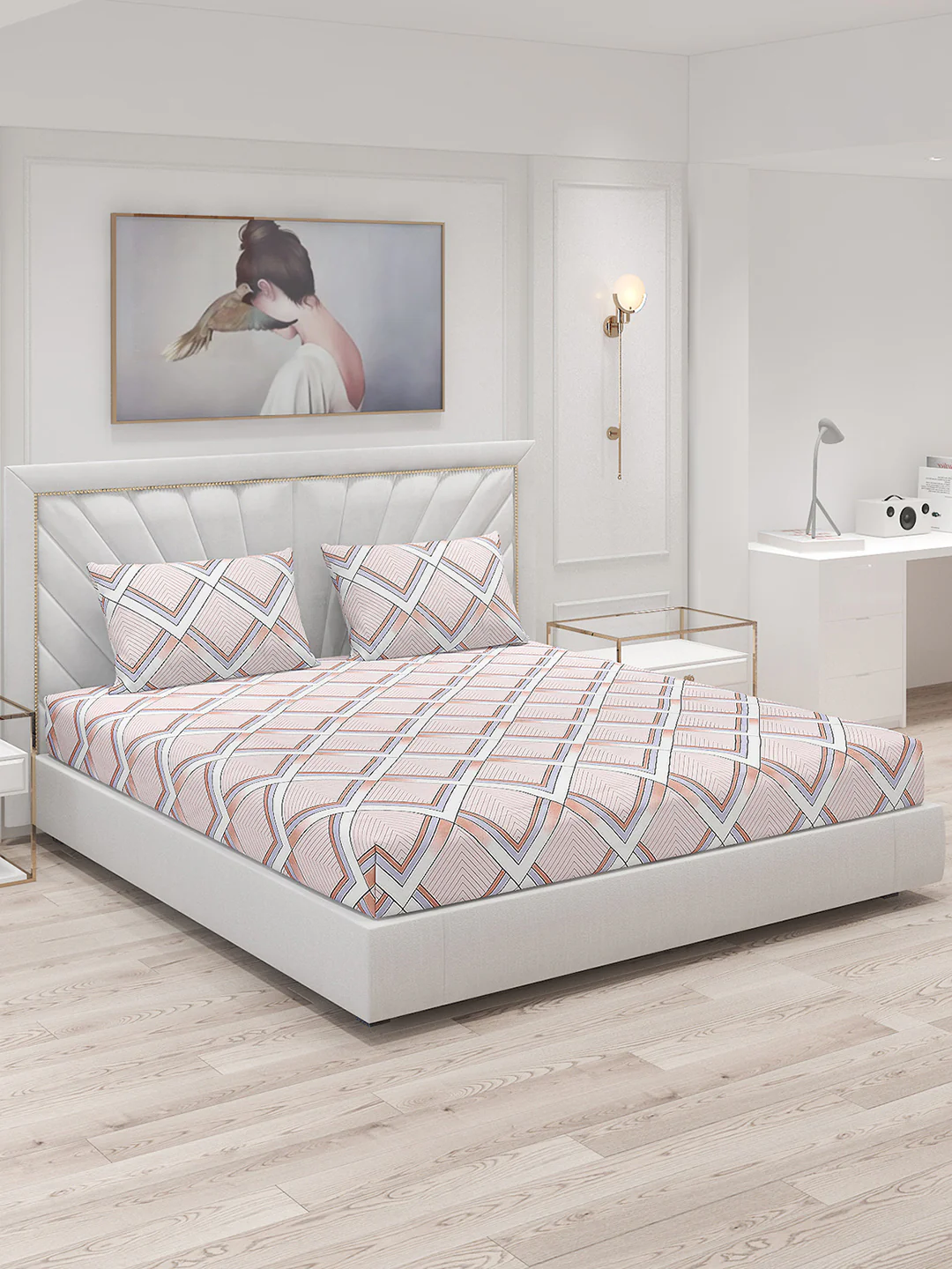 130 GSM Polyester Double Bed Bedsheet with 2 Pillow Covers - Image 2