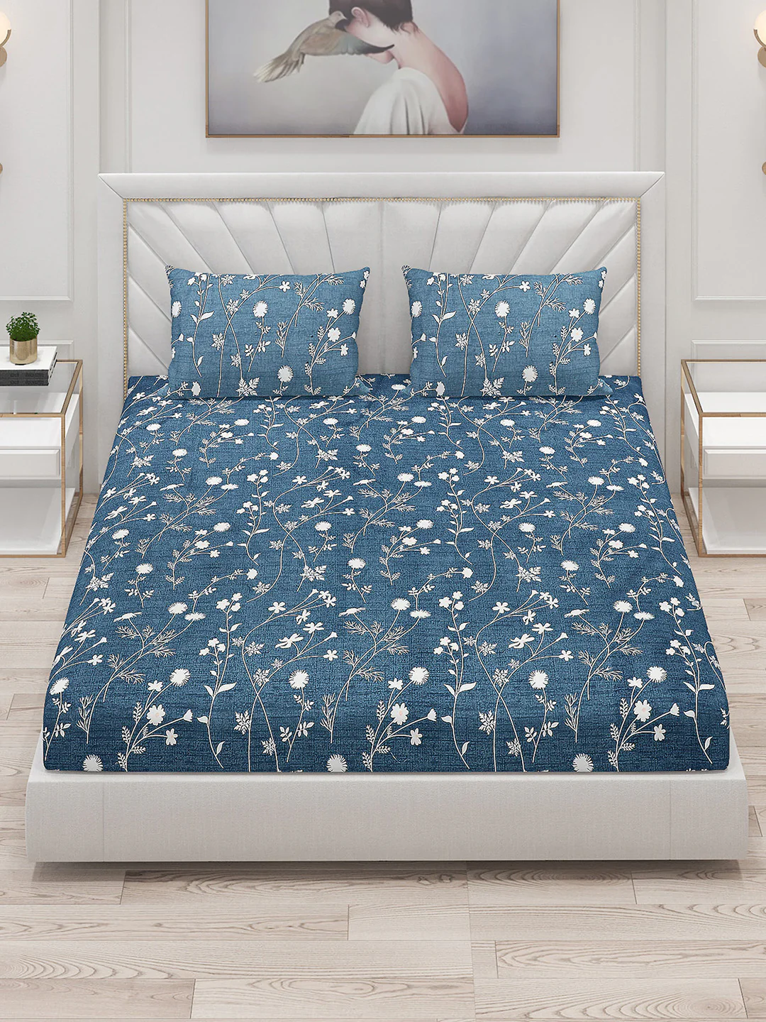 130 GSM Polyester Double Bed Bedsheet with 2 Pillow Covers - Image 2