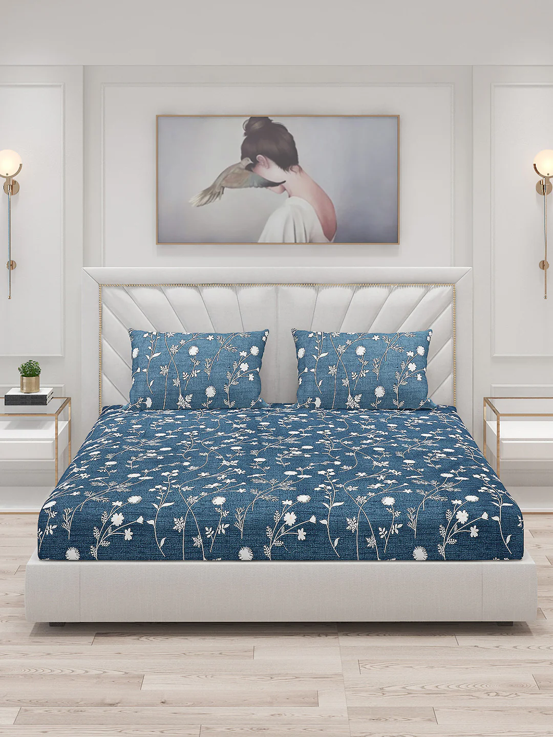 130 GSM Polyester Double Bed Bedsheet with 2 Pillow Covers - Image 3