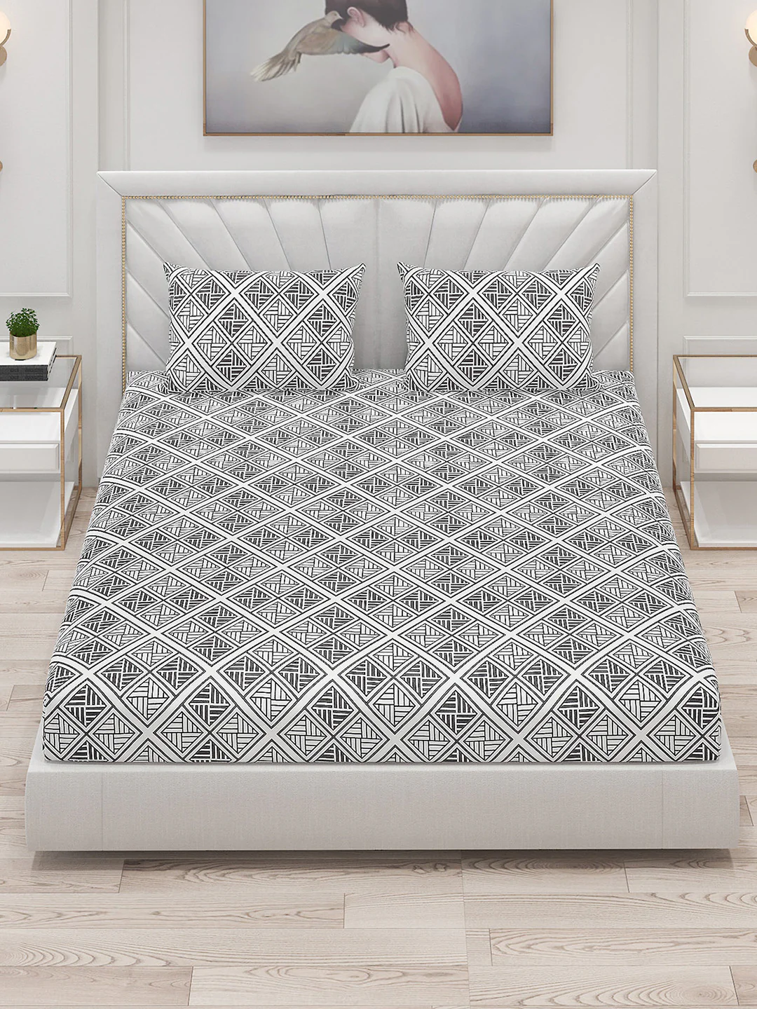 130 GSM Polyester Double Bed Bedsheet with 2 Pillow Covers - Image 3