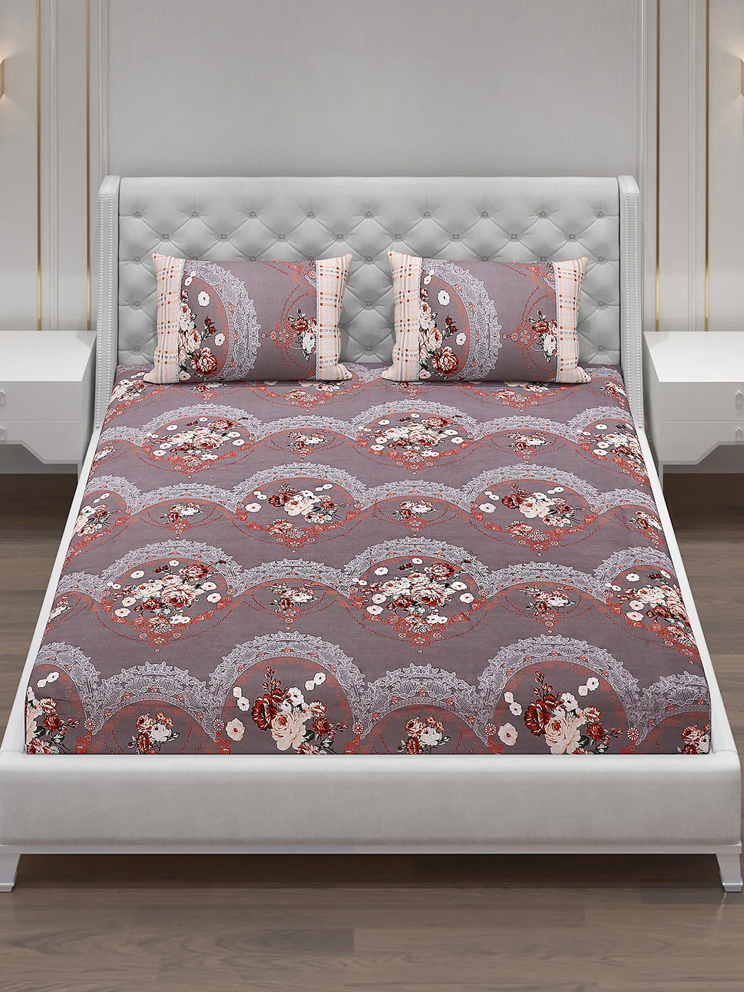 130 GSM Polyester Double Bed Bedsheet with 2 Pillow Covers - Image 2