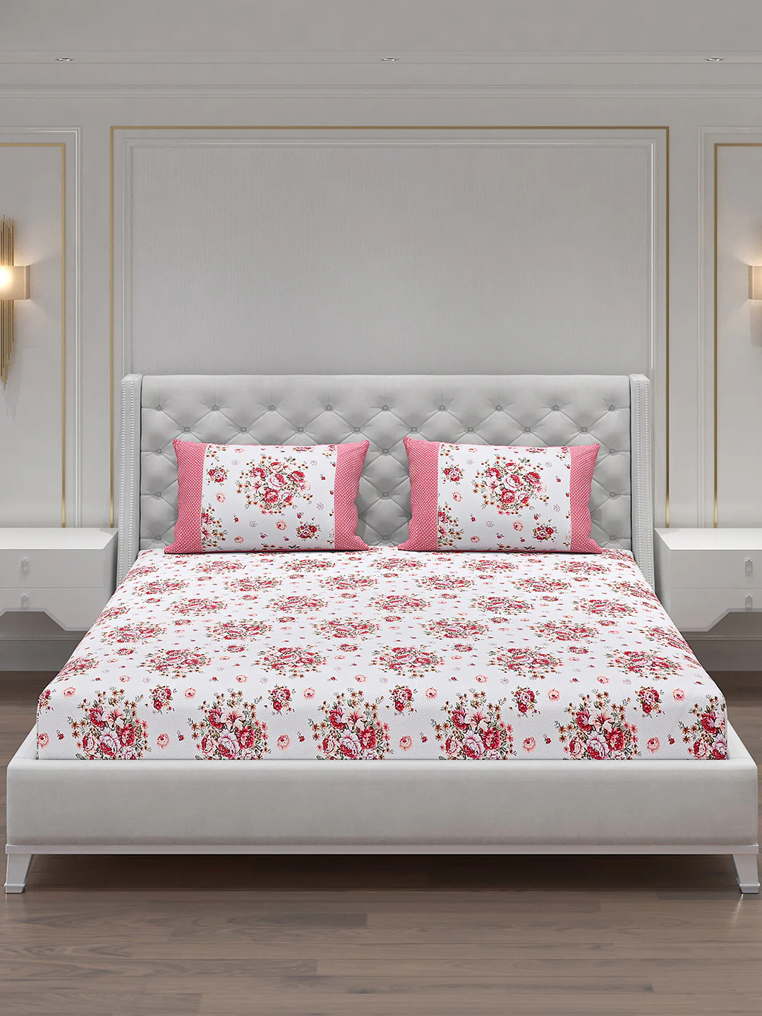 130 GSM Polyester Double Bed Bedsheet with 2 Pillow Covers - Image 2