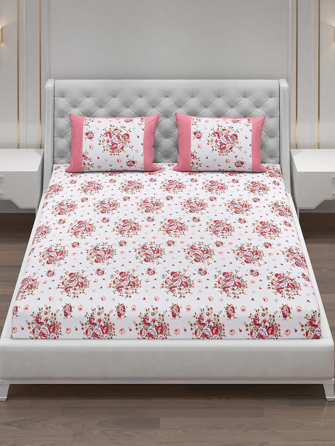 130 GSM Polyester Double Bed Bedsheet with 2 Pillow Covers - Image 3