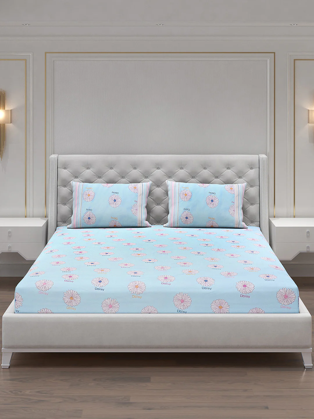 130 GSM Polyester Double Bed Bedsheet with 2 Pillow Covers - Image 3