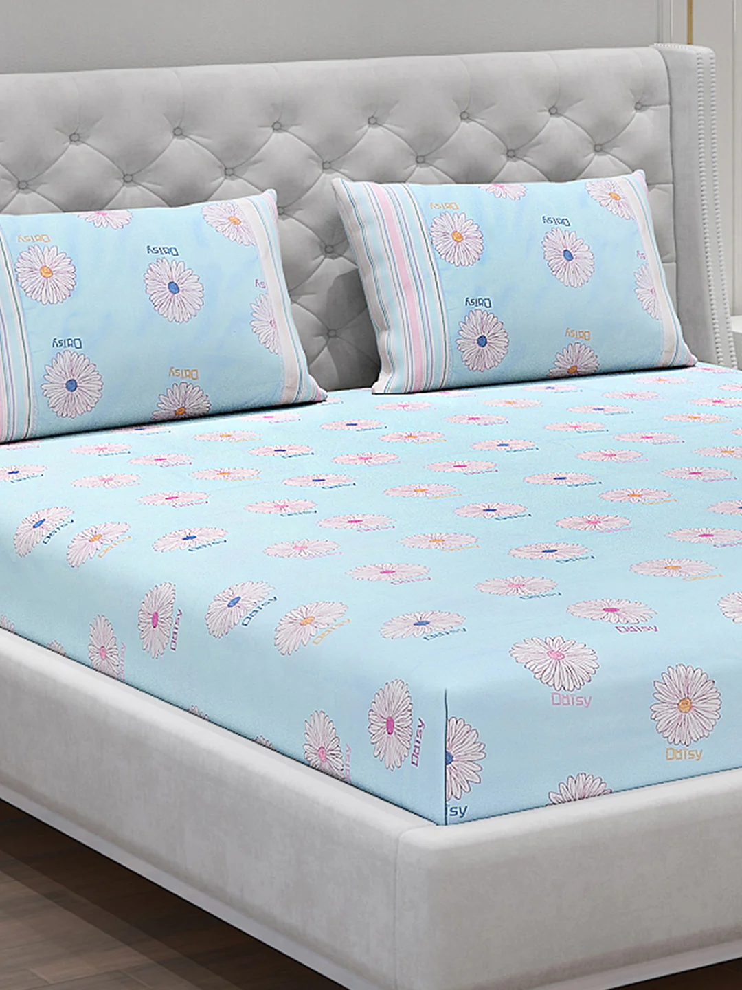 130 GSM Polyester Double Bed Bedsheet with 2 Pillow Covers - Image 5