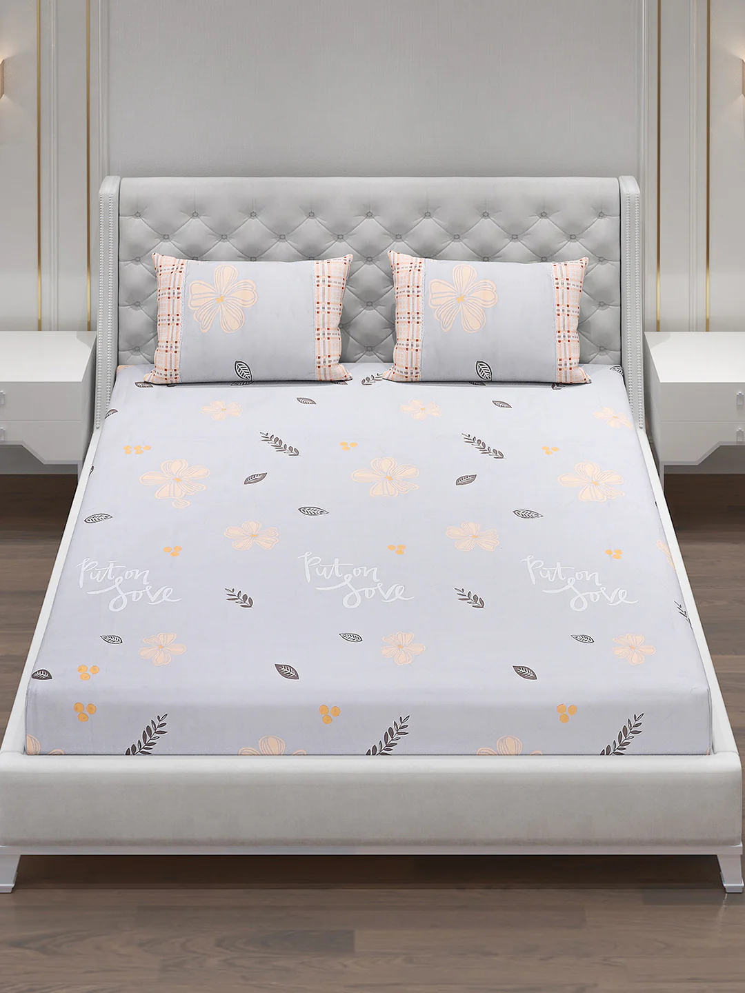 130 GSM Polyester Double Bed Bedsheet with 2 Pillow Covers - Image 3