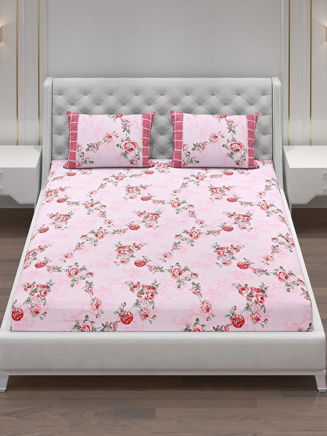 130 GSM Polyester Double Bed Bedsheet with 2 Pillow Covers - Image 2