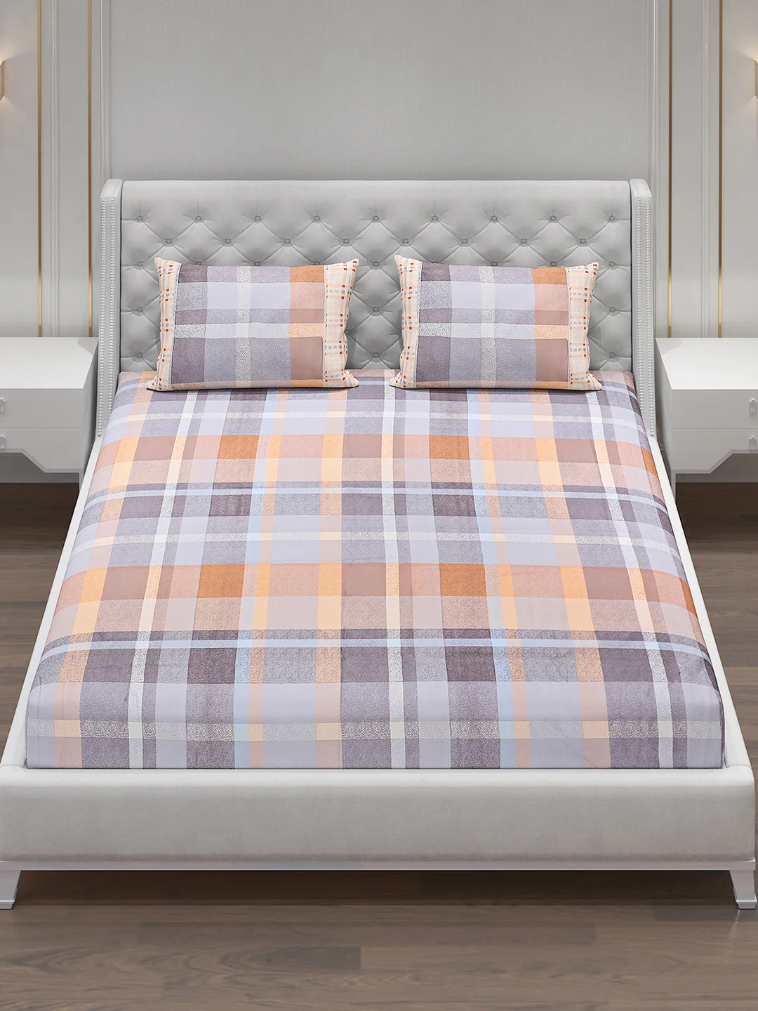 130 GSM Polyester Double Bed Bedsheet with 2 Pillow Covers - Image 2