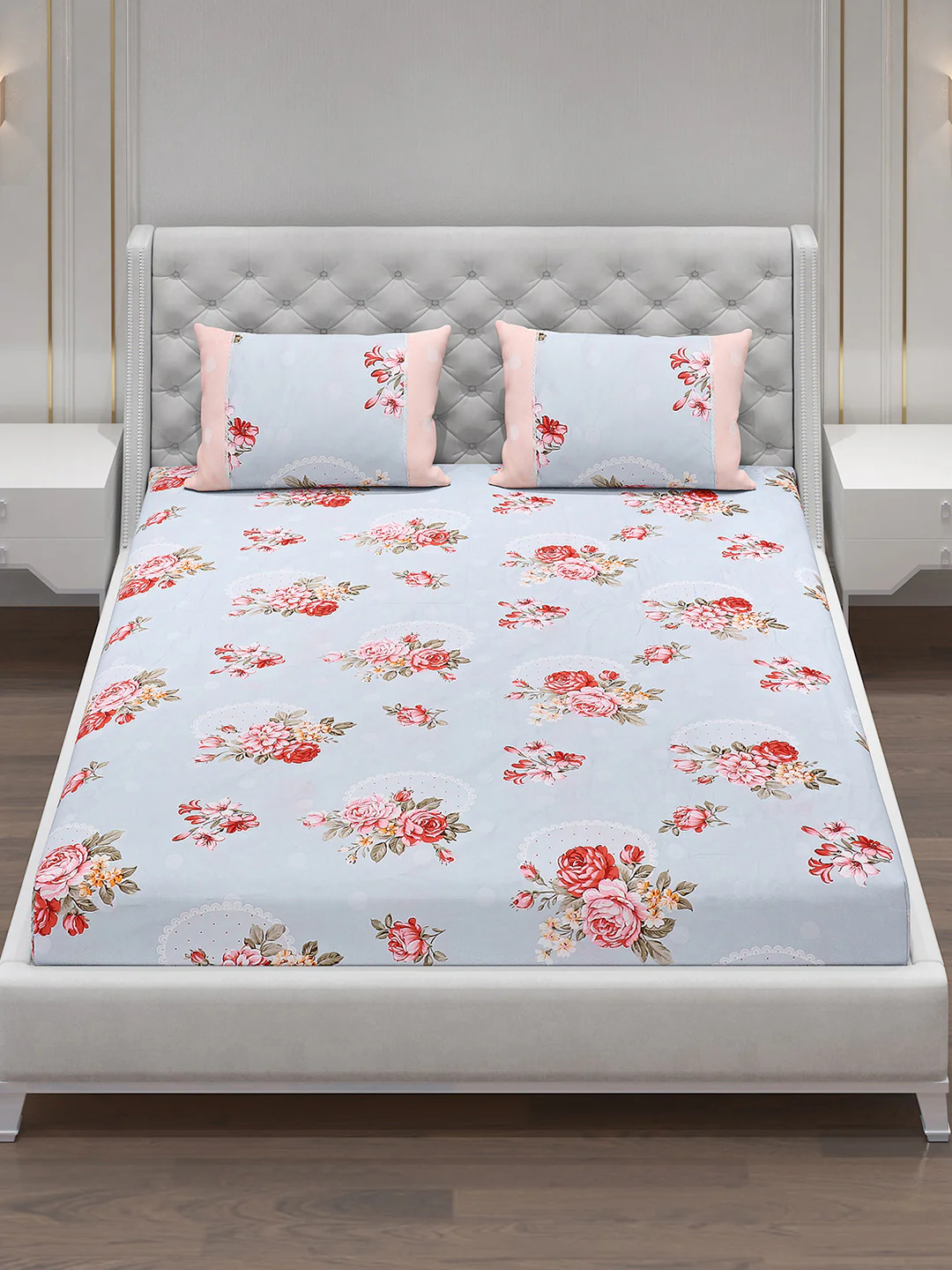 130 GSM Polyester Double Bed Bedsheet with 2 Pillow Covers - Image 2
