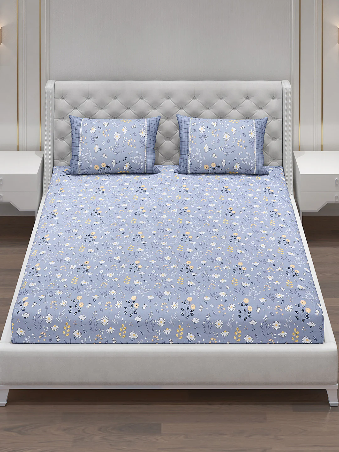 130 GSM Polyester Double Bed Bedsheet with 2 Pillow Covers - Image 2