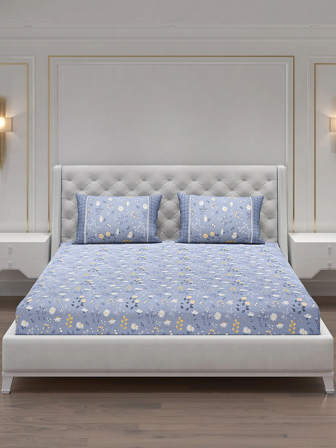 130 GSM Polyester Double Bed Bedsheet with 2 Pillow Covers - Image 3