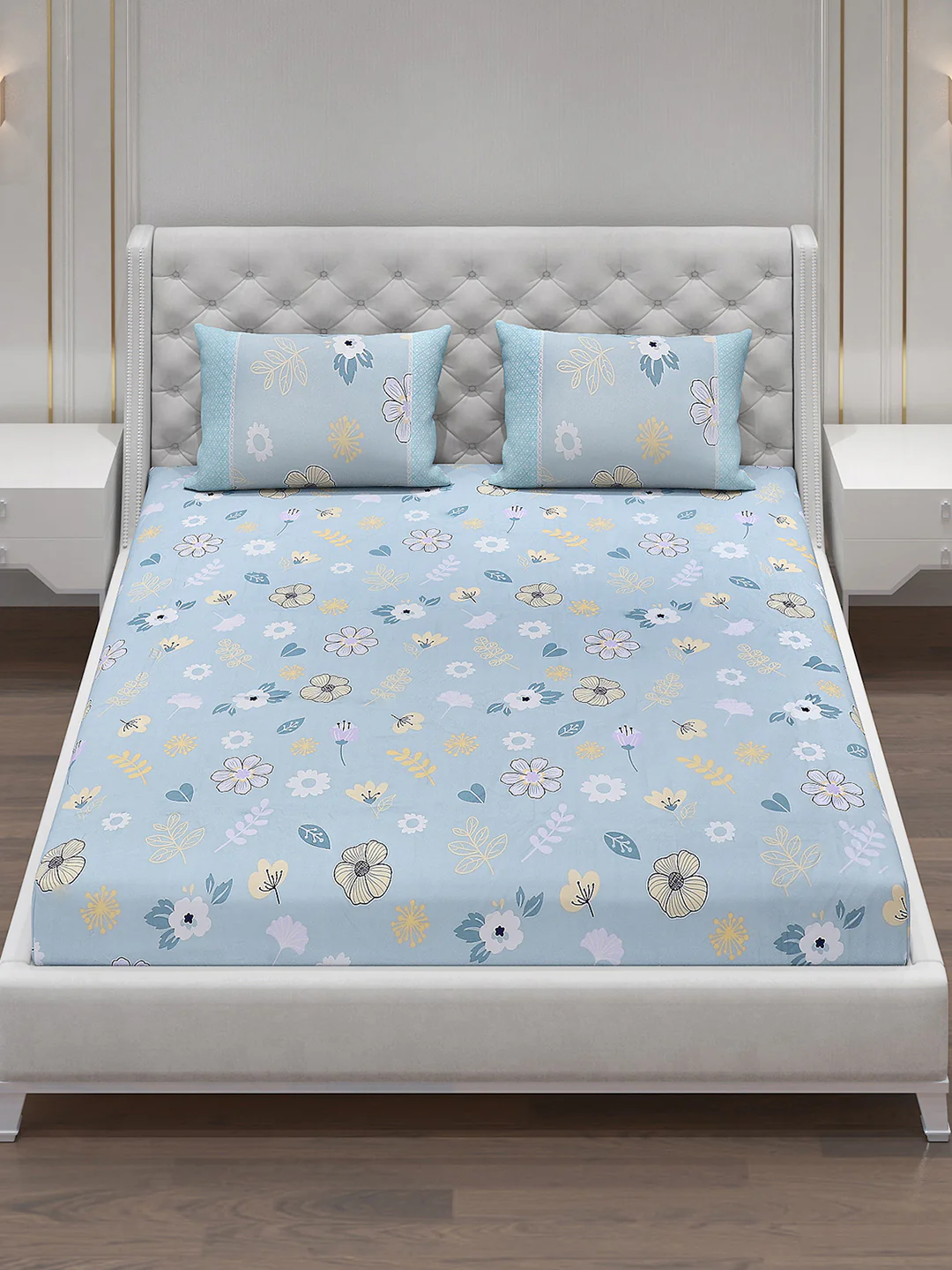130 GSM Polyester Double Bed Bedsheet with 2 Pillow Covers - Image 2