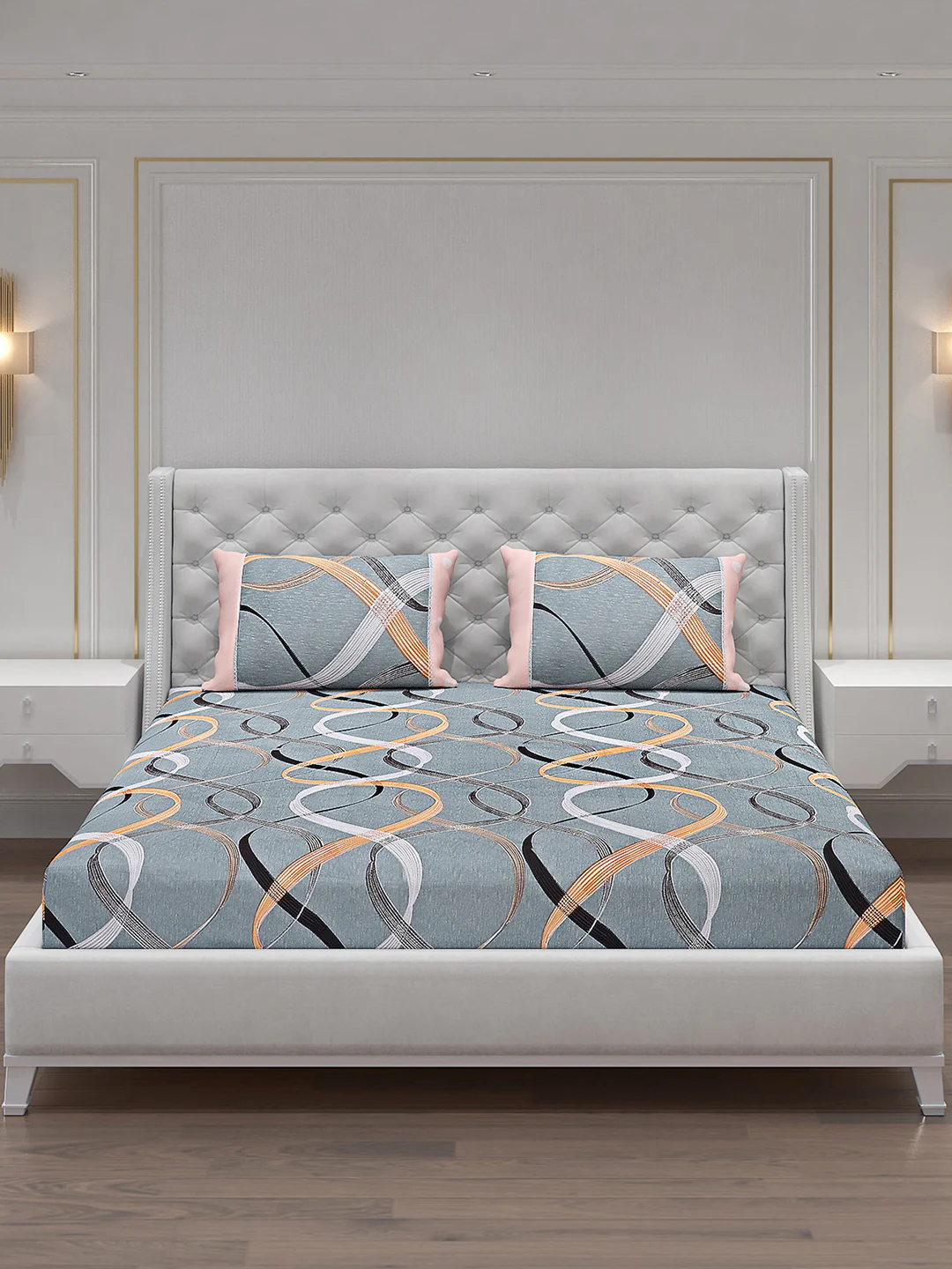 130 GSM Polyester Double Bed Bedsheet with 2 Pillow Covers - Image 3