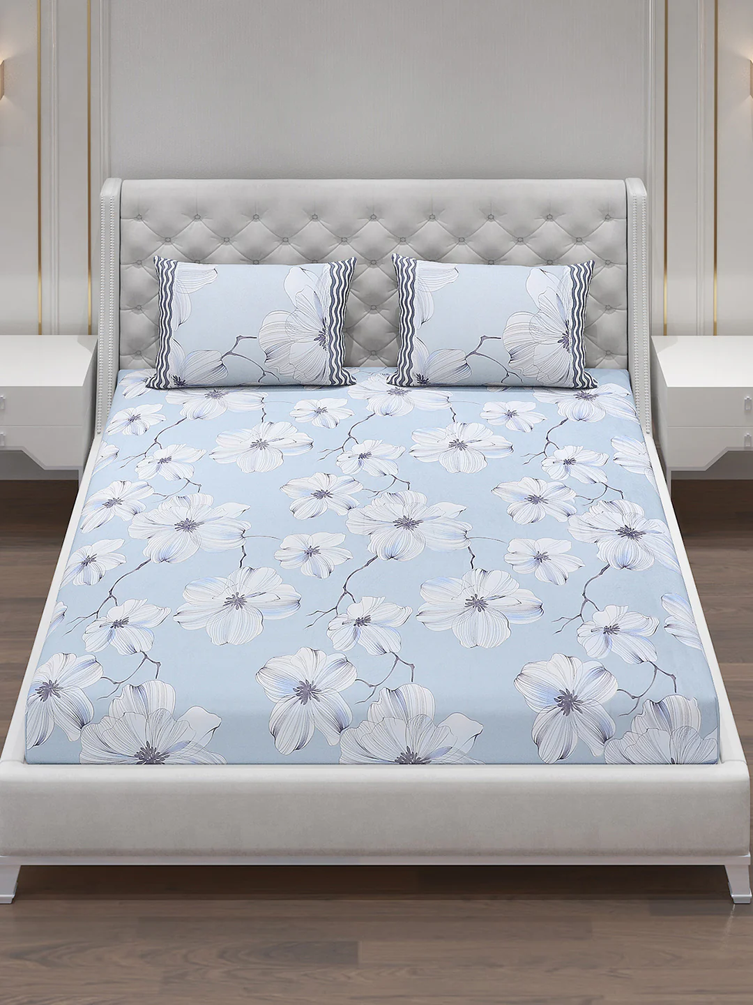 130 GSM Polyester Double Bed Bedsheet with 2 Pillow Covers - Image 2