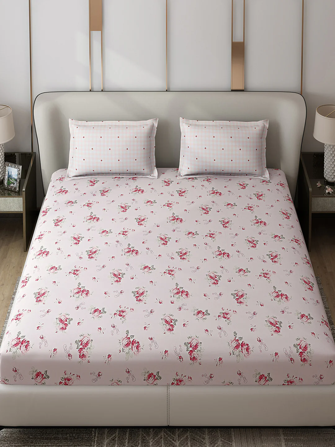 130 GSM Polyester Double Bed 1 Bedsheet with 2 Pillow Covers (Edmond) - Image 2