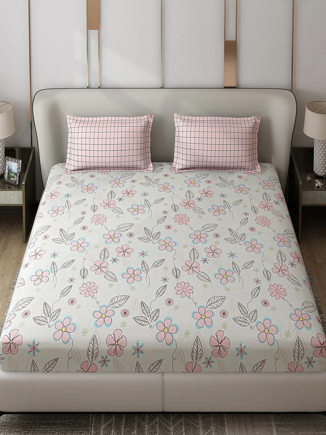 130 GSM Polyester Double Bed 1 Bedsheet with 2 Pillow Covers (Edmond) - Image 2