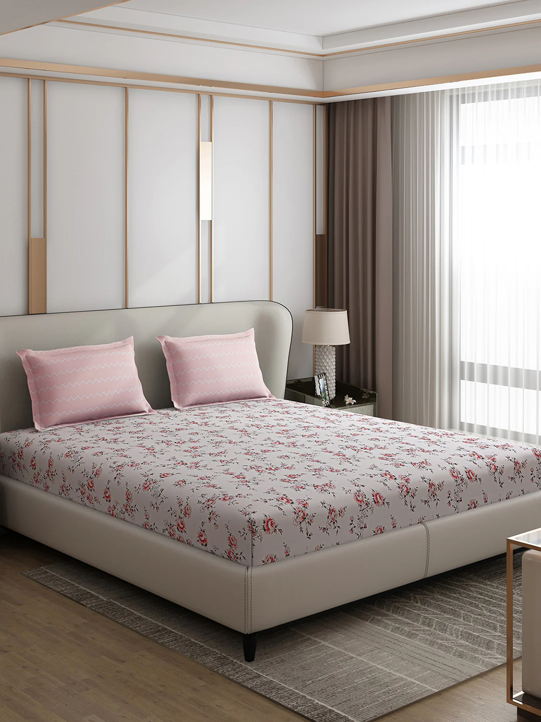 130 GSM Polyester Double Bed 1 Bedsheet with 2 Pillow Covers (Edmond) - Image 4
