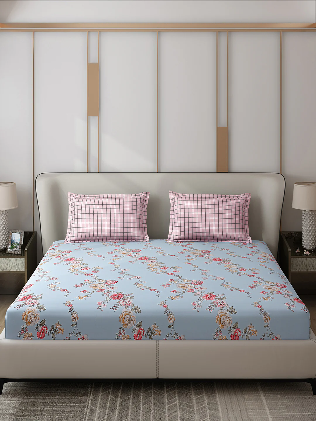 130 GSM Polyester Double Bed 1 Bedsheet with 2 Pillow Covers (Edmond) - Image 3