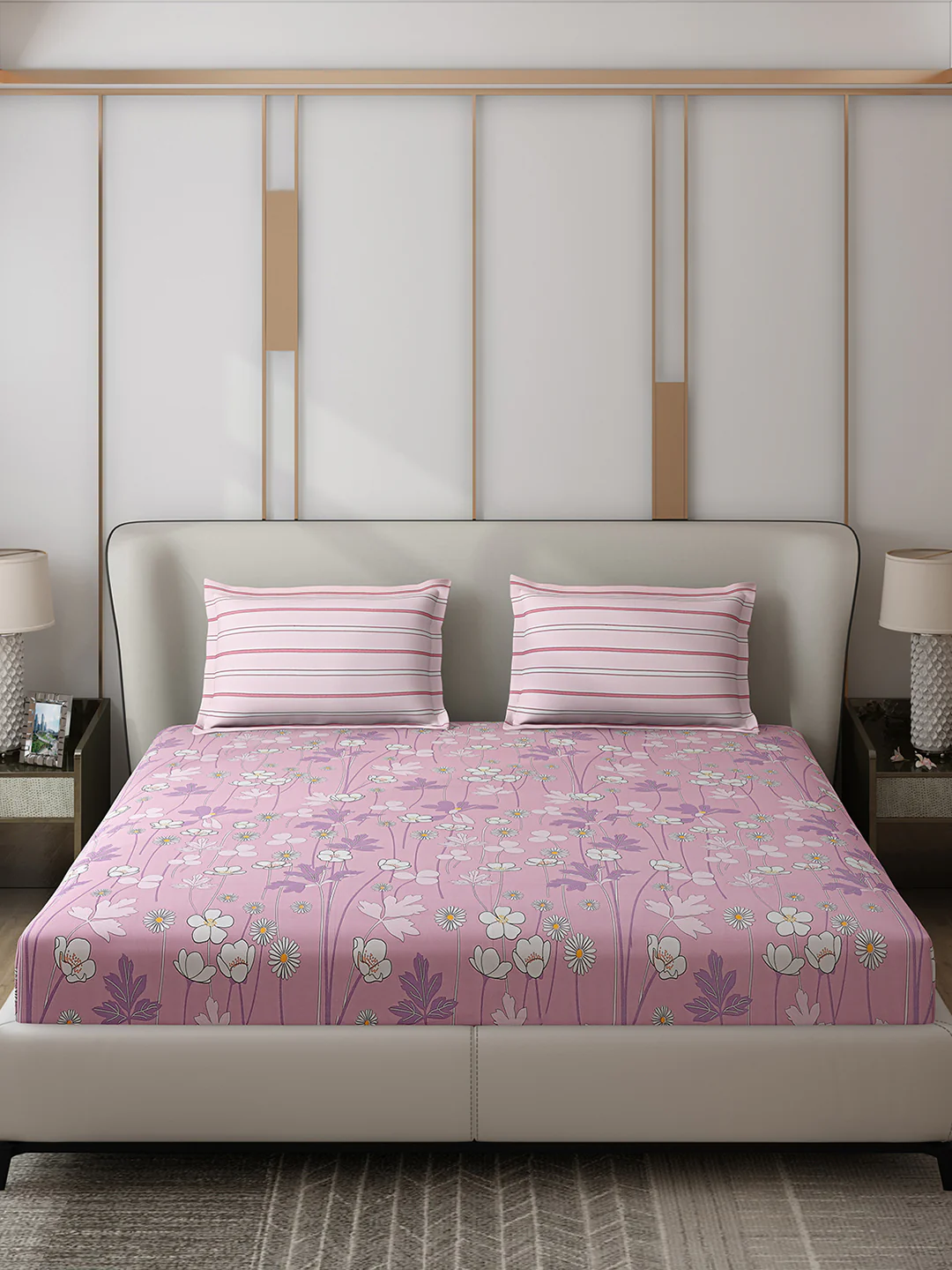 130 GSM Polyester Double Bed 1 Bedsheet with 2 Pillow Covers (Edmond) - Image 3