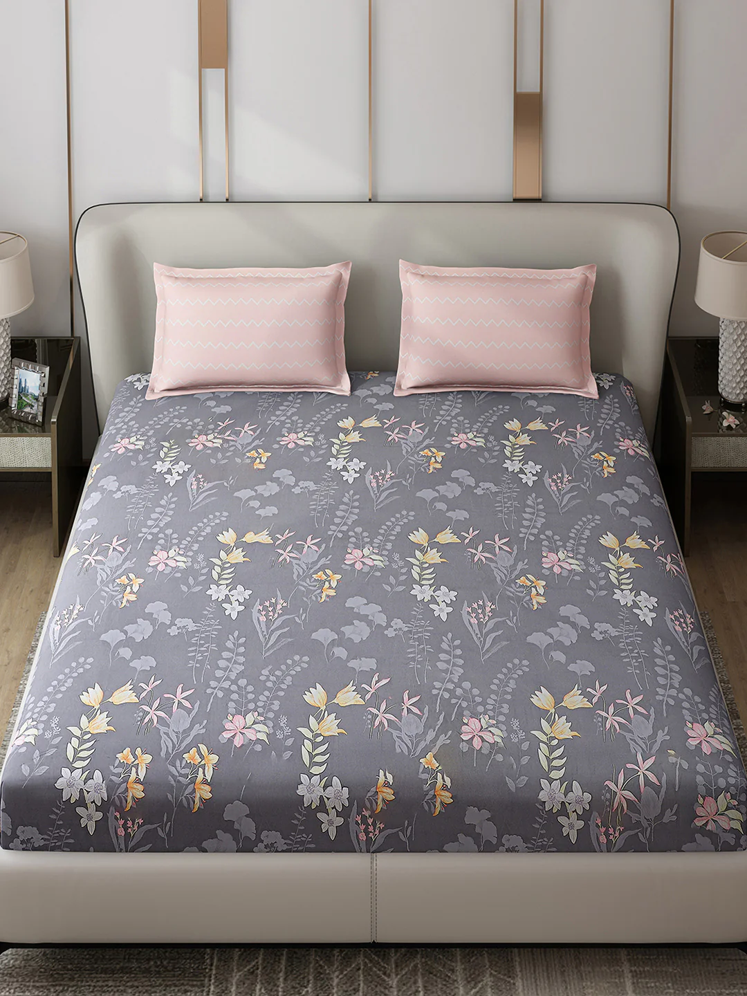 130 GSM Polyester Double Bed 1 Bedsheet with 2 Pillow Covers (Edmond) - Image 2
