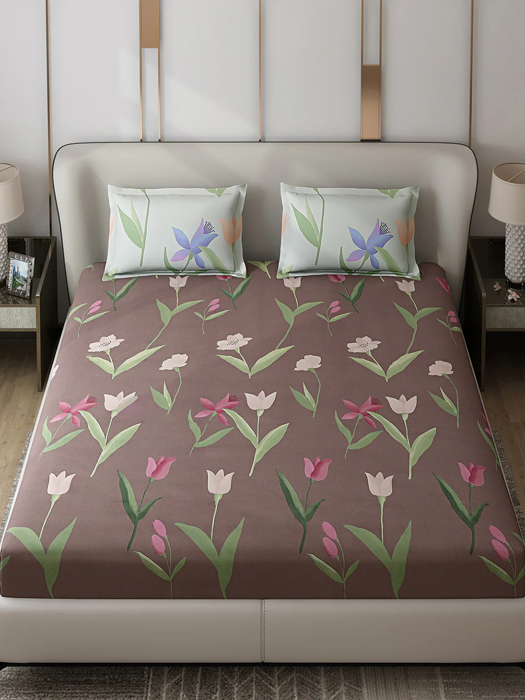130 GSM Polyester Double Bed 1 Bedsheet with 2 Pillow Covers (Edmond) - Image 2