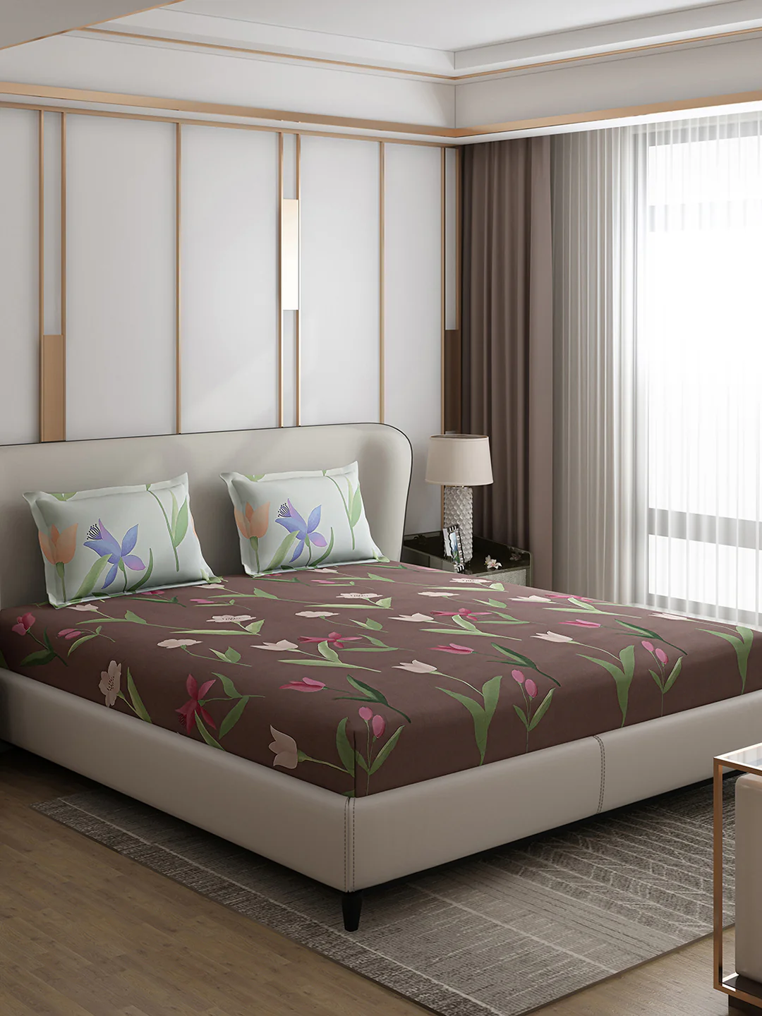 130 GSM Polyester Double Bed 1 Bedsheet with 2 Pillow Covers (Edmond) - Image 4