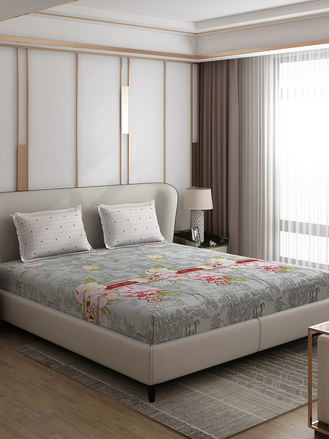 130 GSM Polyester Double Bed 1 Bedsheet with 2 Pillow Covers (Edmond) - Image 4