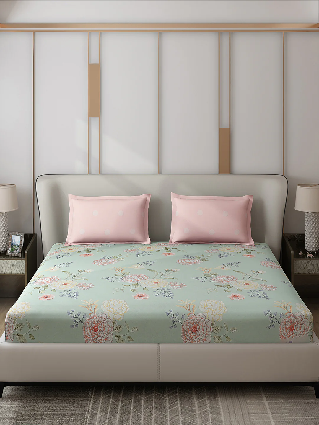130 GSM Polyester Double Bed 1 Bedsheet with 2 Pillow Covers (Edmond) - Image 3