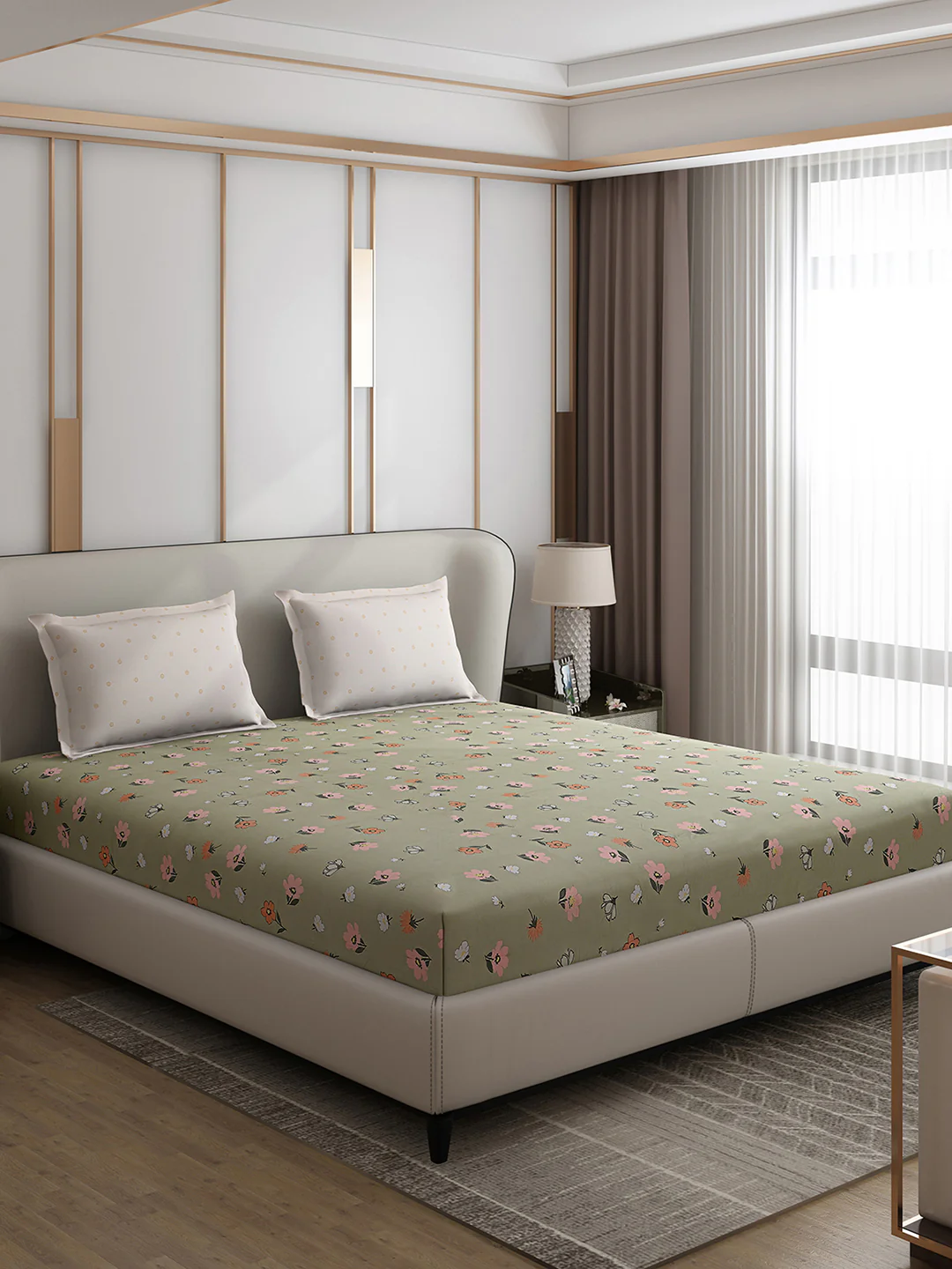 130 GSM Polyester Double Bed 1 Bedsheet with 2 Pillow Covers (Edmond) - Image 4