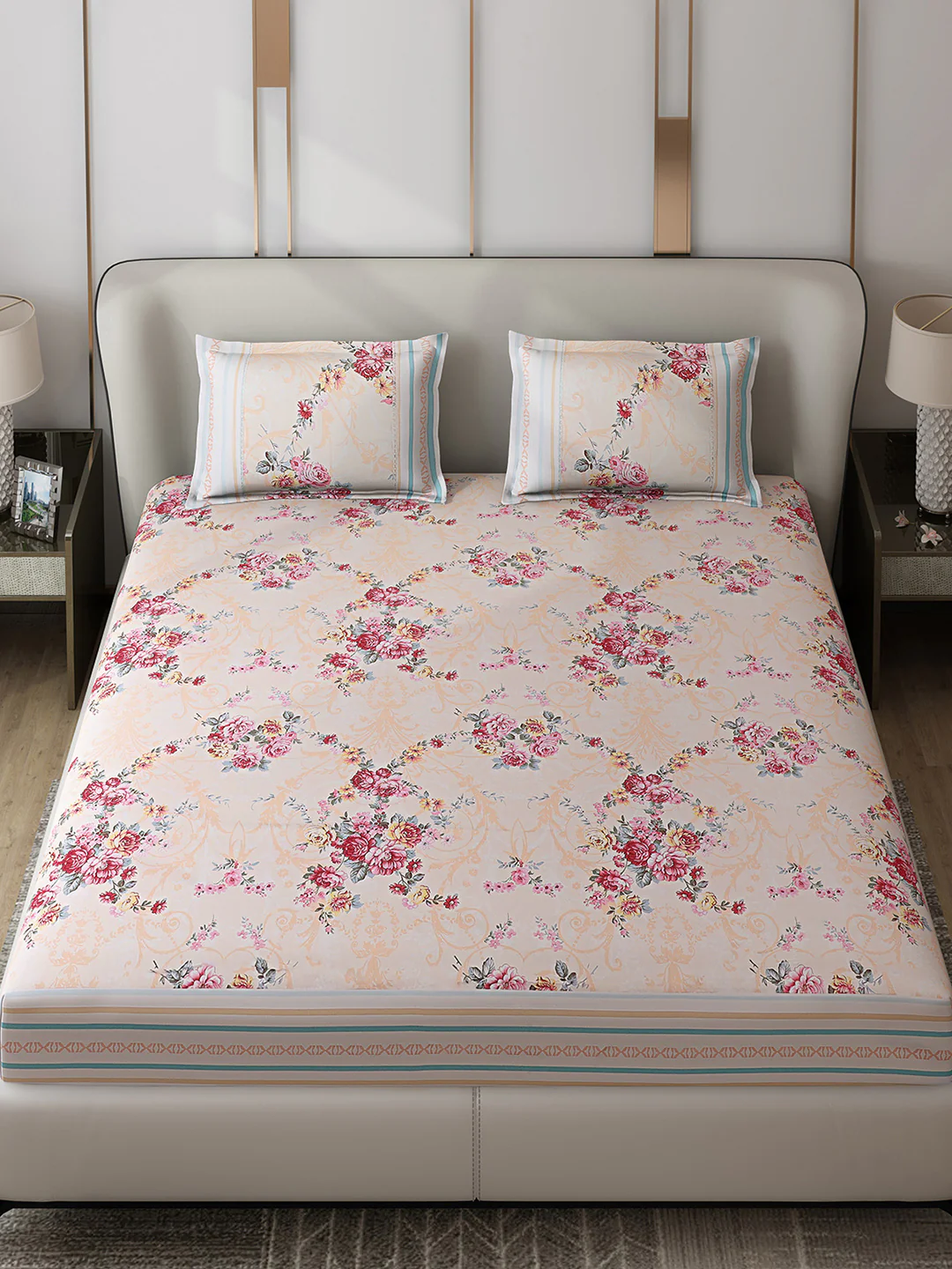 130 GSM Polyester Double Bed 1 Bedsheet with 2 Pillow Covers (Essence) - Image 2
