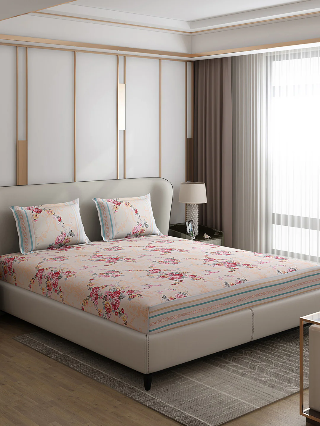 130 GSM Polyester Double Bed 1 Bedsheet with 2 Pillow Covers (Essence) - Image 4