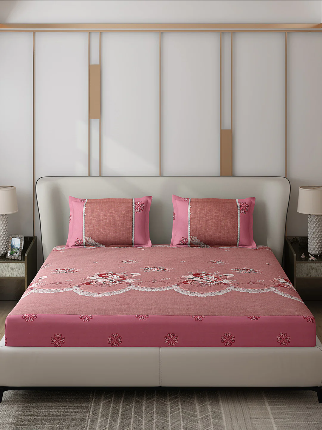 130 GSM Polyester Double Bed 1 Bedsheet with 2 Pillow Covers (Essence) - Image 3