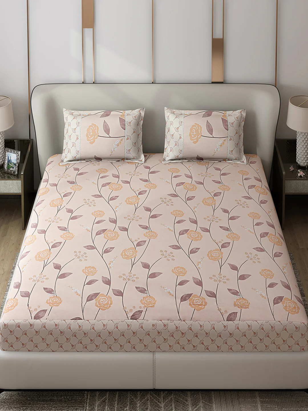 130 GSM Polyester Double Bed 1 Bedsheet with 2 Pillow Covers (Essence) - Image 2