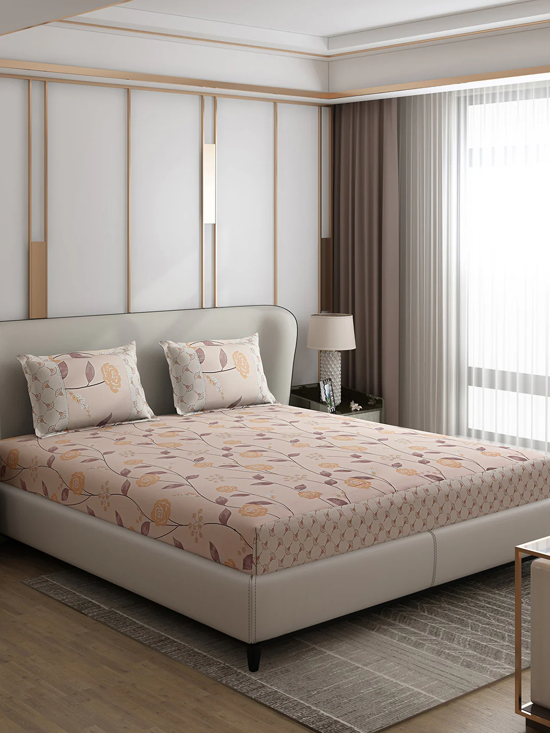 130 GSM Polyester Double Bed 1 Bedsheet with 2 Pillow Covers (Essence) - Image 4
