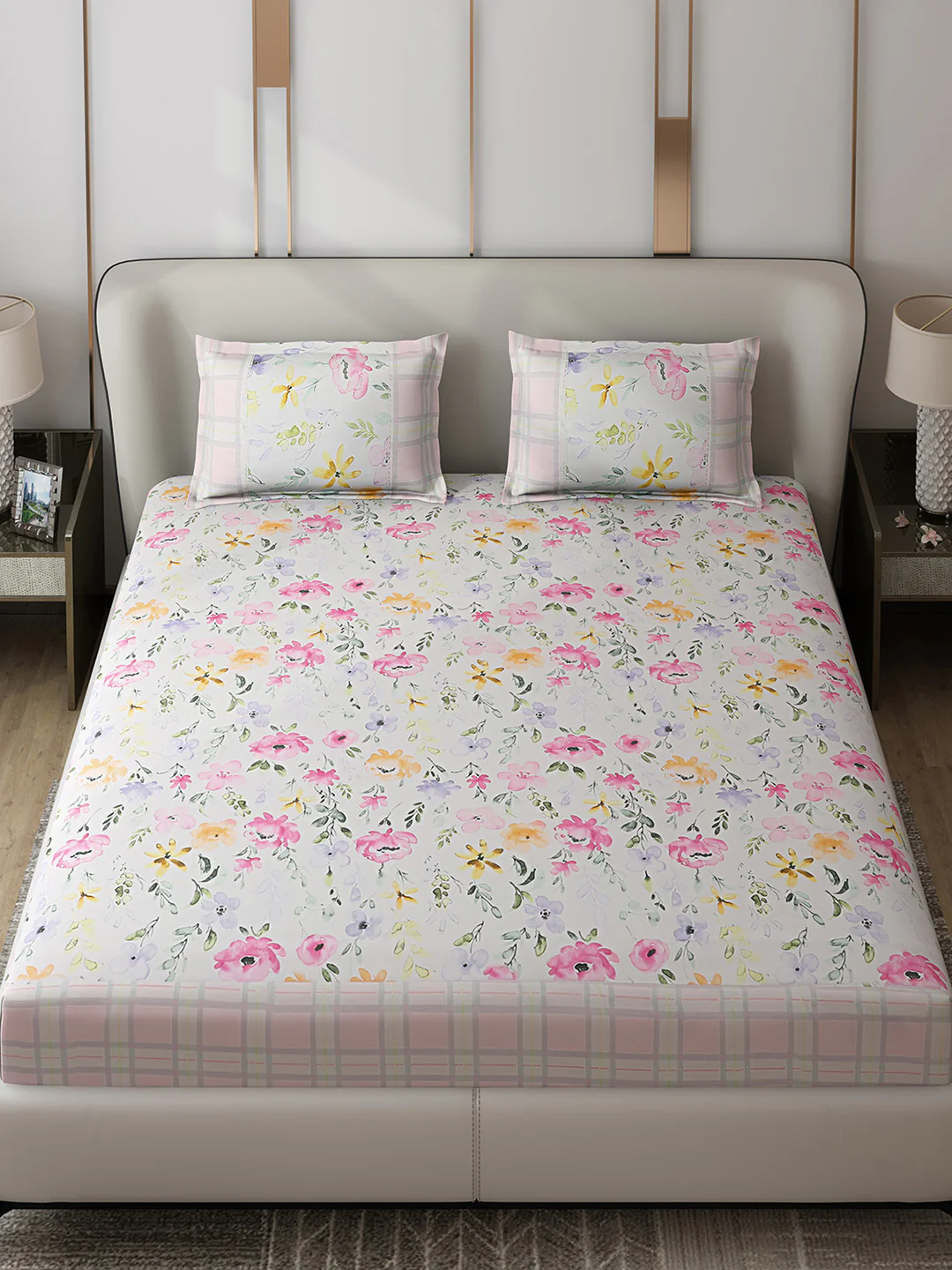 130 GSM Polyester Double Bed 1 Bedsheet with 2 Pillow Covers (Essence) - Image 2