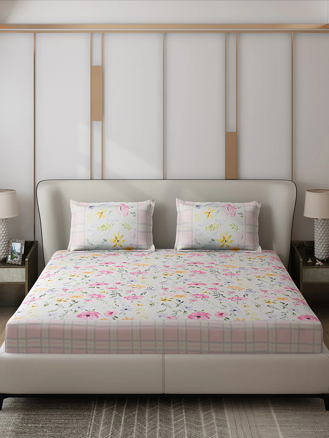 130 GSM Polyester Double Bed 1 Bedsheet with 2 Pillow Covers (Essence) - Image 3