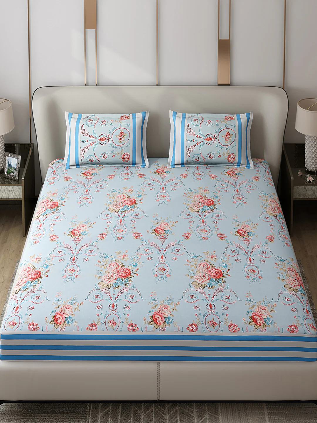 130 GSM Polyester Double Bed 1 Bedsheet with 2 Pillow Covers (Essence) - Image 2