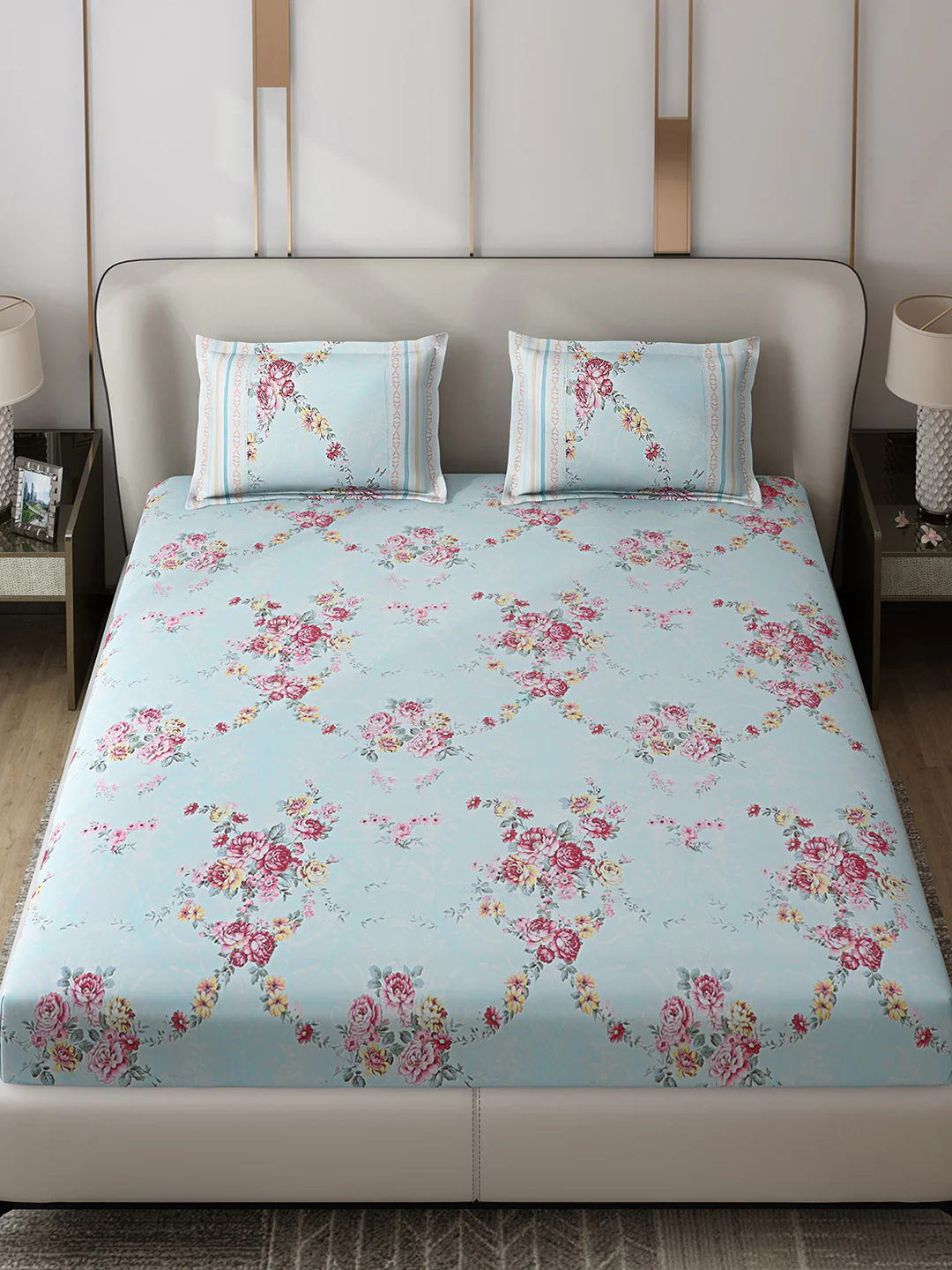 130 GSM Polyester Double Bed 1 Bedsheet with 2 Pillow Covers (Essence) - Image 2