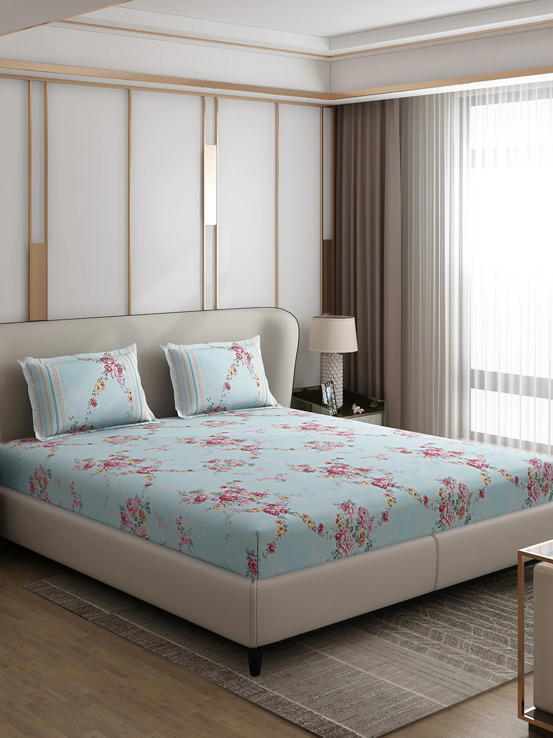 130 GSM Polyester Double Bed 1 Bedsheet with 2 Pillow Covers (Essence) - Image 4