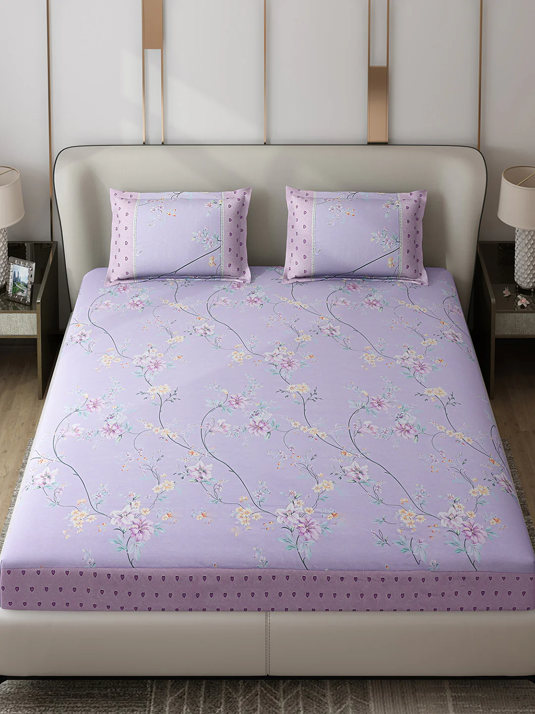 130 GSM Polyester Double Bed 1 Bedsheet with 2 Pillow Covers (Essence) - Image 2
