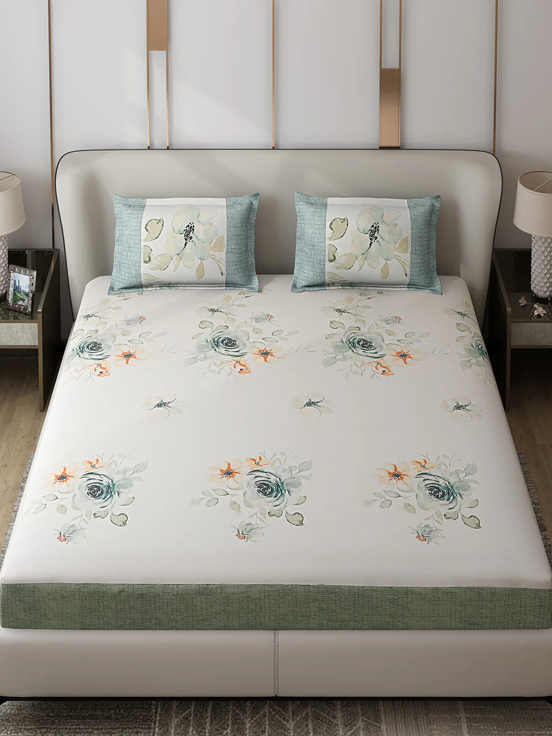 130 GSM Polyester Double Bed 1 Bedsheet with 2 Pillow Covers (Essence) - Image 2