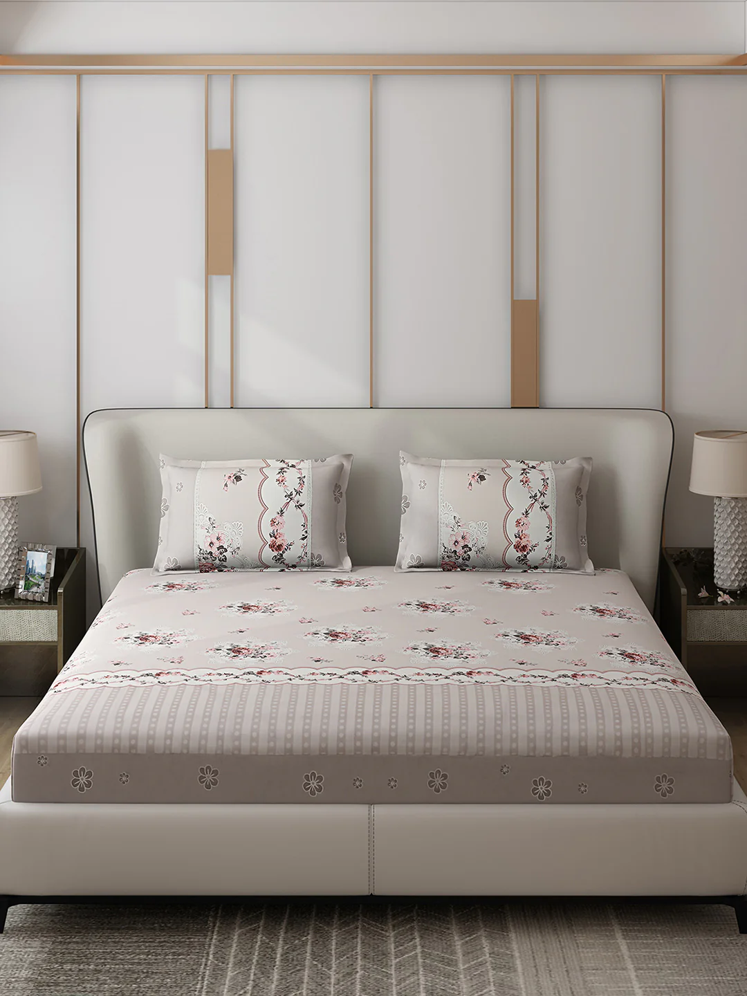 130 GSM Polyester Double Bed 1 Bedsheet with 2 Pillow Covers (Essence) - Image 3