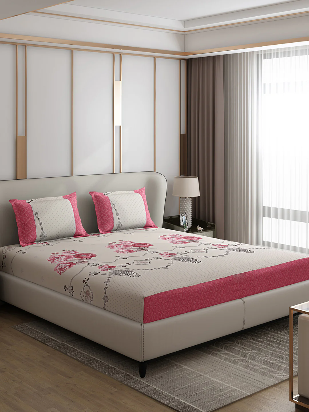 130 GSM Polyester Double Bed 1 Bedsheet with 2 Pillow Covers (Essence) - Image 4