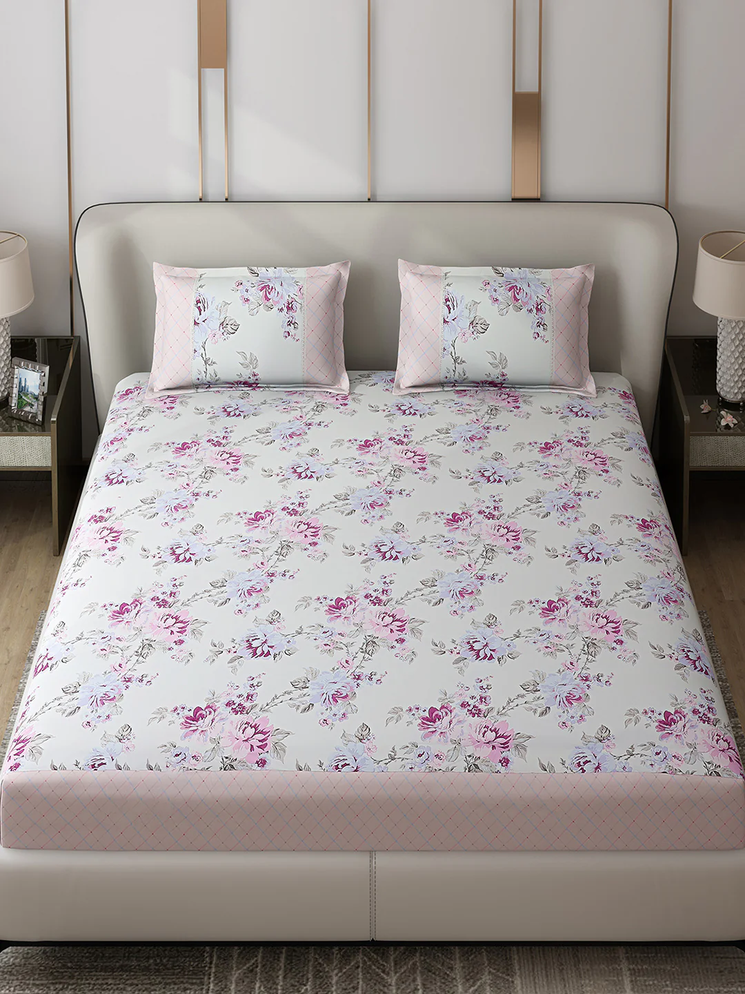 130 GSM Polyester Double Bed 1 Bedsheet with 2 Pillow Covers (Essence) - Image 2