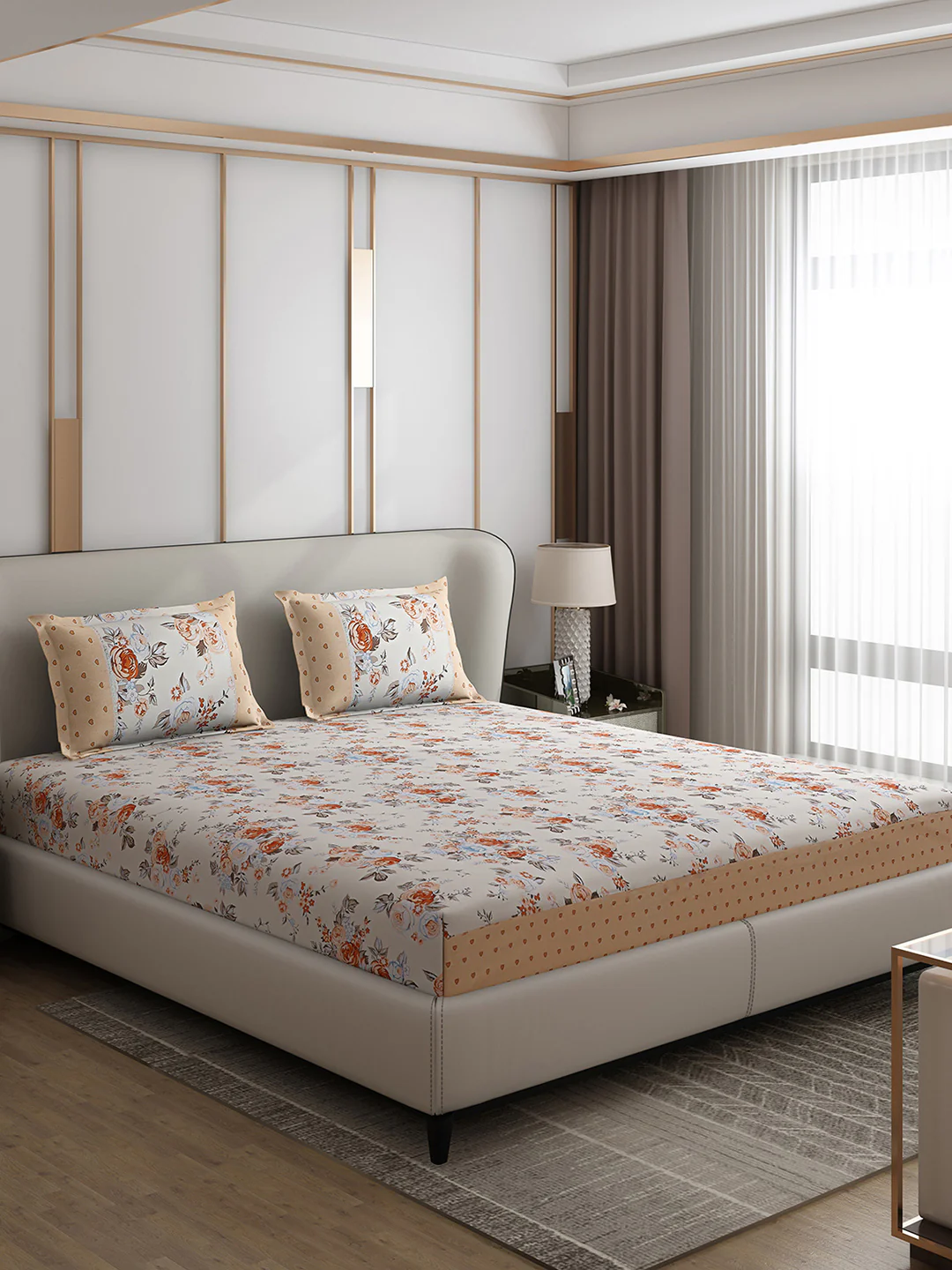 130 GSM Polyester Double Bed 1 Bedsheet with 2 Pillow Covers (Essence) - Image 4