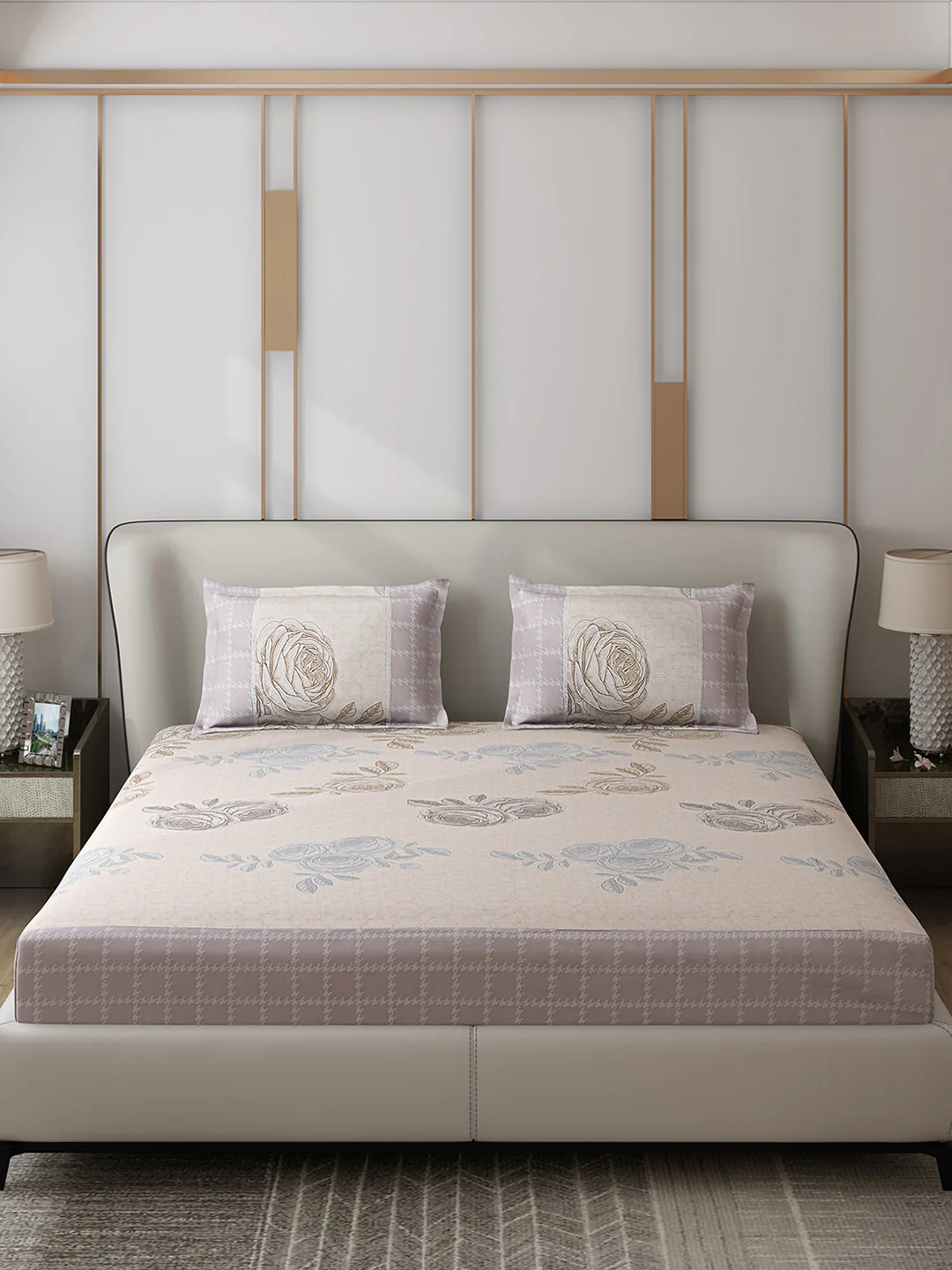 130 GSM Polyester Double Bed 1 Bedsheet with 2 Pillow Covers (Essence) - Image 3