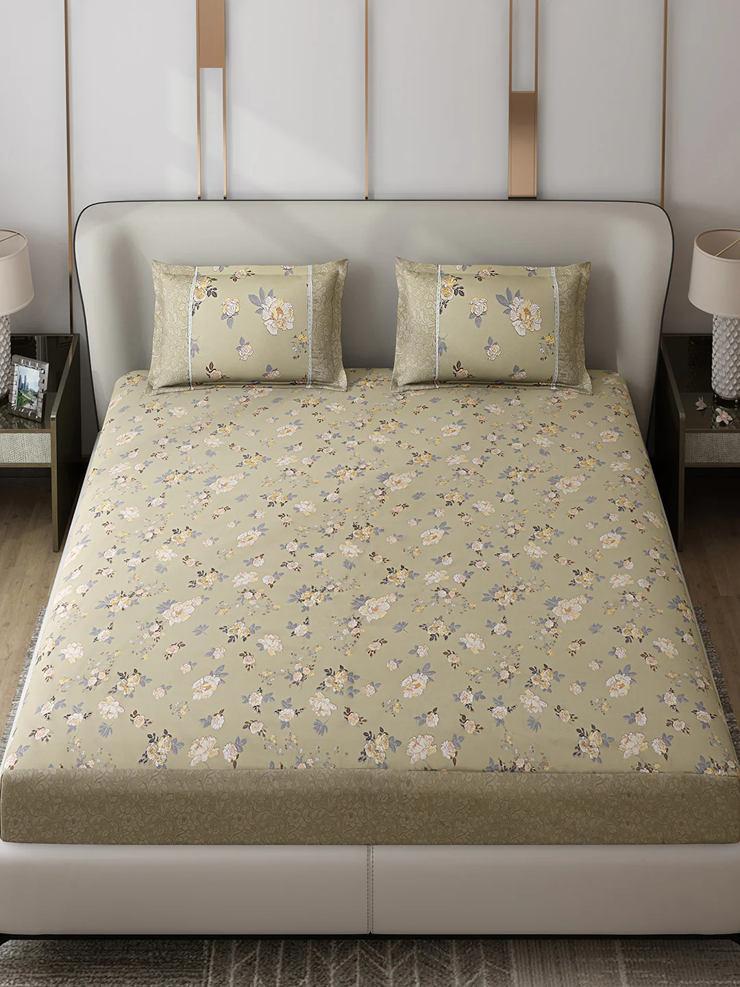 130 GSM Polyester Double Bed 1 Bedsheet with 2 Pillow Covers (Essence) - Image 2