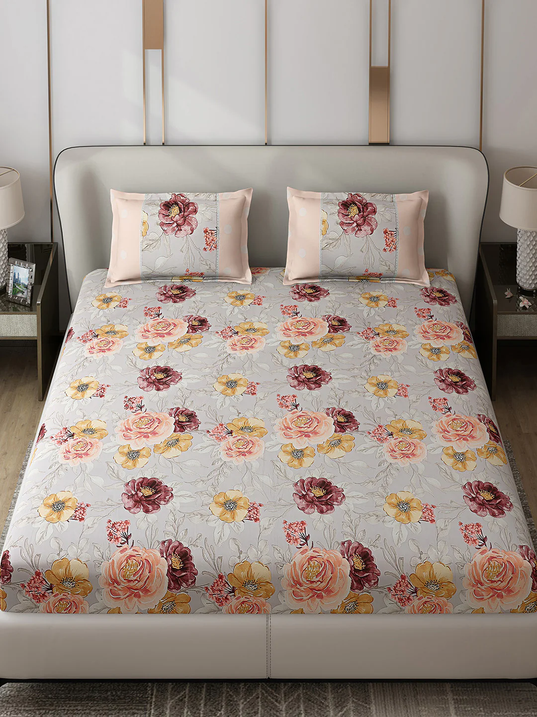 130 GSM Polyester Double Bed 1 Bedsheet with 2 Pillow Covers (Vibrant) - Image 2