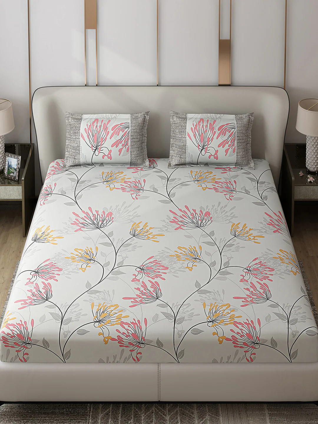 130 GSM Polyester Double Bed 1 Bedsheet with 2 Pillow Covers (Vibrant) - Image 2